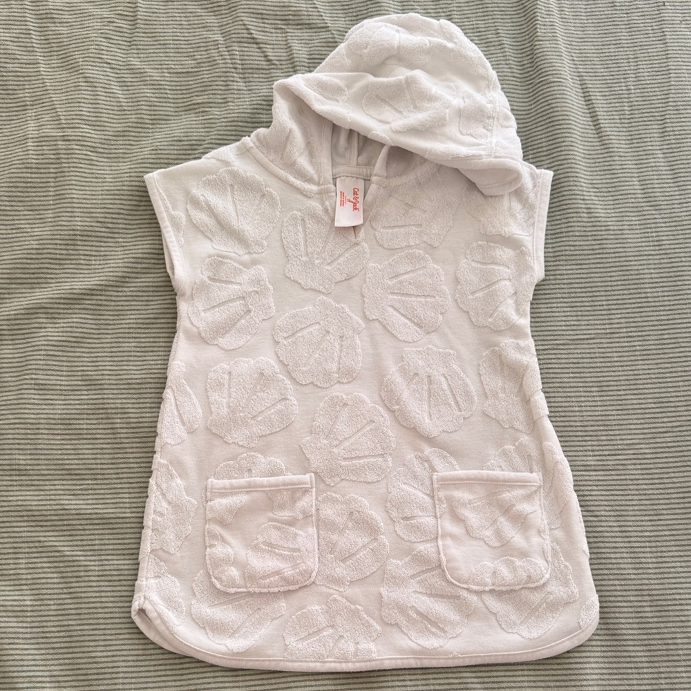 Cat & Jack White Hooded Terry Poncho with Shell Texture